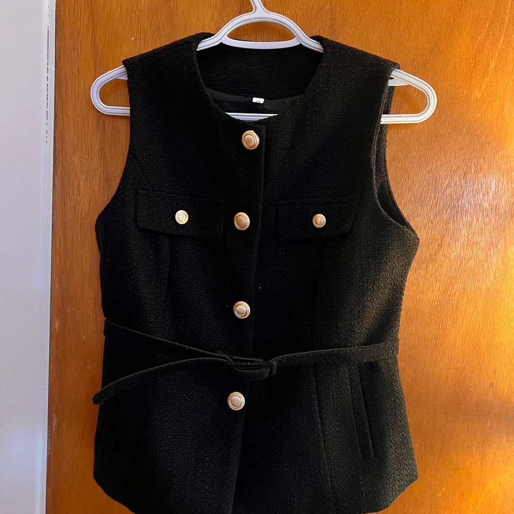 Black Sleeveless Vest with Gold Buttons